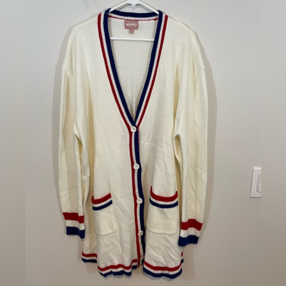 SHOW ME YOUR MUMU Lambert Cardigan womens 2XL Varsity USA Stripe Red White Blue - Picture 11 of 11